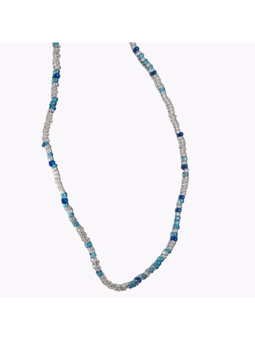 Handmade Seed Beaded Necklace Blue White Summer Beach Core Fashion Jewelry
